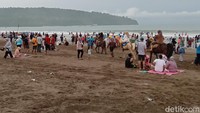 Gempa Banten berkekuatan M 6,7 sempat membuat aktivitas berenang, berkuda, dan wide game yang diikuti sejumlah wisatawan terhenti. (Aldi Nur Fadillah/detikcom)