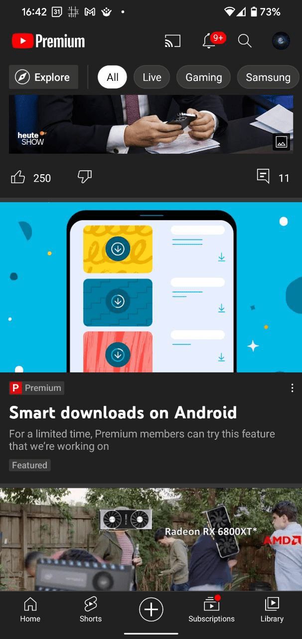 Tampilan fitur Smart Downloads di YouTube