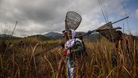 Sejumlah peralatan dibawa warga untuk berburu ikan yang menjadi bagian dalam festival Bhogali Bihu.