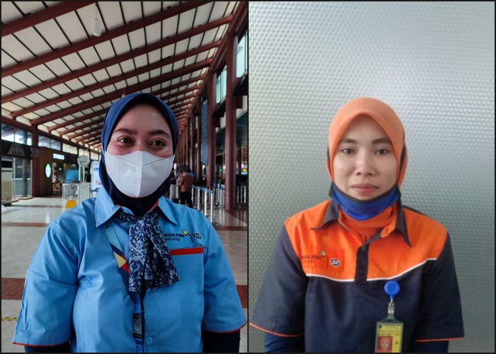 Dua cleaning service jujur dari dua bandara berbeda, Halimah dari Bandara Soetta (kiri) dan Dewi Lestari dari Bandara Kualanamu (kanan). (Dok Istimewa)