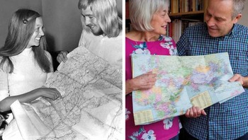 Foto di kiri diambil tahun 1971, kemudian dibuat ulang pada Januari 2021. Foto: Brightside