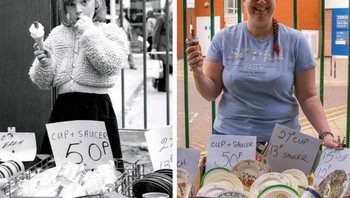 Alli sedang berjualan 1982 dan 2021. Foto: Brightside