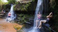 Wisata alam air terjun juga ramai dikunjungi warga.