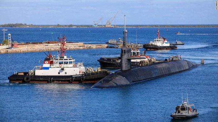 The US Navy ballistic missile submarine USS Nevada arrived at Naval Base Guam on Saturday. (US Navy via CNN)