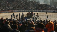 Unta-unta itu dibawa ke arena berpasir untuk saling menabrak, dengan wasit dan personel lain di dekatnya. Meski demikian, hewan-hewan tersebut diharuskan menggunakan pelindung mulut untuk mencegah luka gigitan.