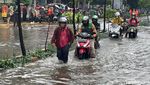 Ragam Aksi Pemotor Nekat Terobos Banjir di Tanjung Duren