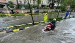 Ragam Aksi Pemotor Nekat Terobos Banjir di Tanjung Duren