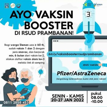 Jadwal vaksinasi booster Sleman, Kamis (20/1/2022).