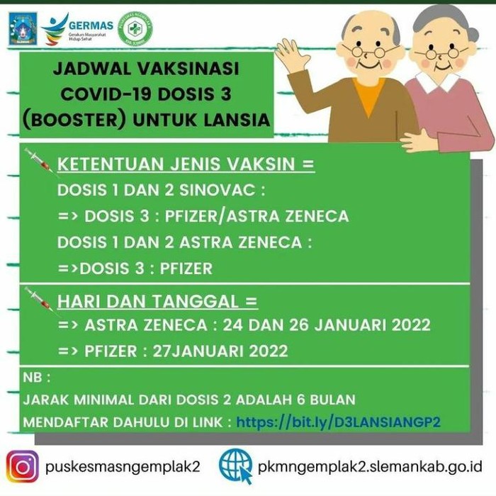 Jadwal vaksinasi booster Sleman, Kamis (20/1/2022).
