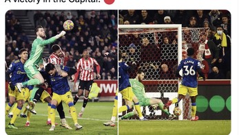 Sebuah kemenangan di ibu kota, tulis David De Gea, merujuk Brentford adalah tim asal London. Foto: Twitter