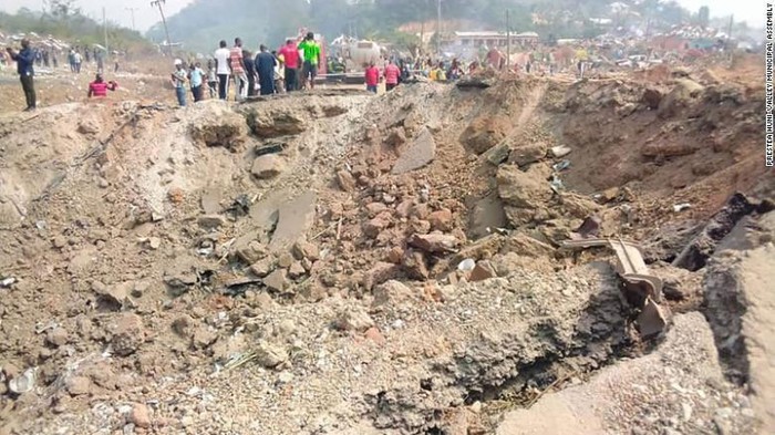 The aftermath of the devastating explosion is seen in Apiate on Thursday. (Prestea Huni-Valley Municipal Assembly via CNN)