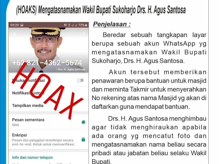 info hoax catut nama Wakil Bupati