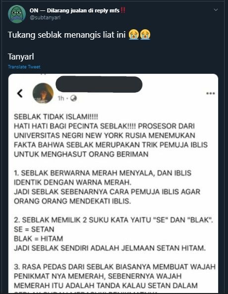 Seblak disebut tak islami karena berwarna merah yang identik dengan iblis