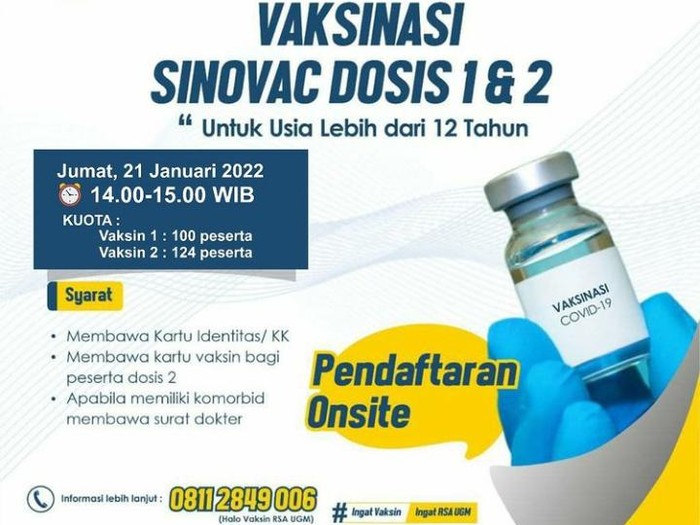 Vaksinasi di RSA UGM, Sleman, Jumat (21/1/2022).