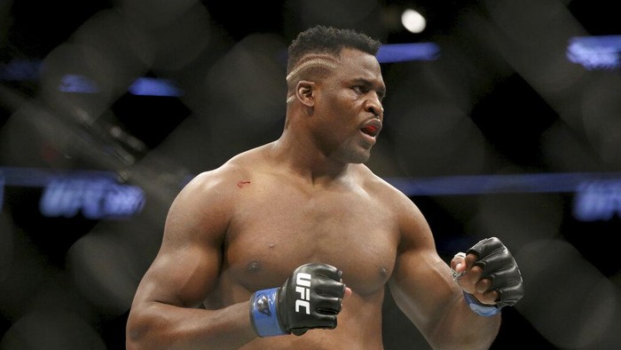 FILE - Ciryl Gane is shown during his interim heavyweight mixed martial arts title bout at UFC 265 Saturday, Aug. 7, 2021, in Houston. UFC heavyweight champion Francis Ngannou and top contender Ciryl Gane trained together in Paris before mixed martial arts were even legal in France. Theyll meet in the fascinating main event of UFC 270 on Saturday night to settle a feud between former teammates both at the peak of their fearsome fighting skills. (AP Photo/Michael Wyke, File)