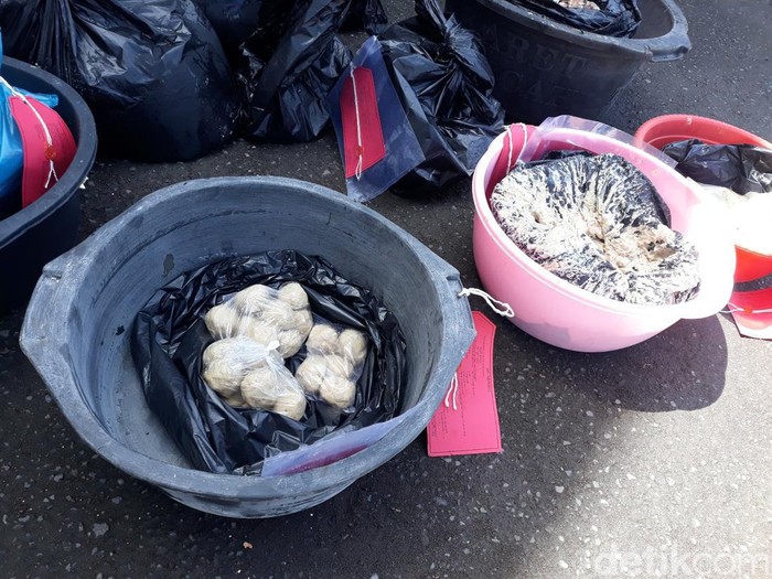 Barang bukti bakso berbahan ayam tiren di Bantul, Senin (24/1/2022).