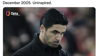 Arsenal gagal mencetak gol dalam 4 pertandingan berturut-turut untuk pertama kalinya sejak 2005. Foto: Twitter