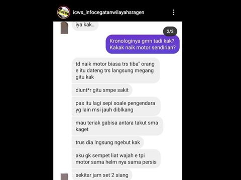 Tangkapan layar unggahan akun @icws_infocegatansragen