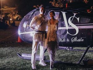 Vidi Aldiano-Sheila Dara Aisha ke Tempat Ngunduh Mantu Naik Helikopter