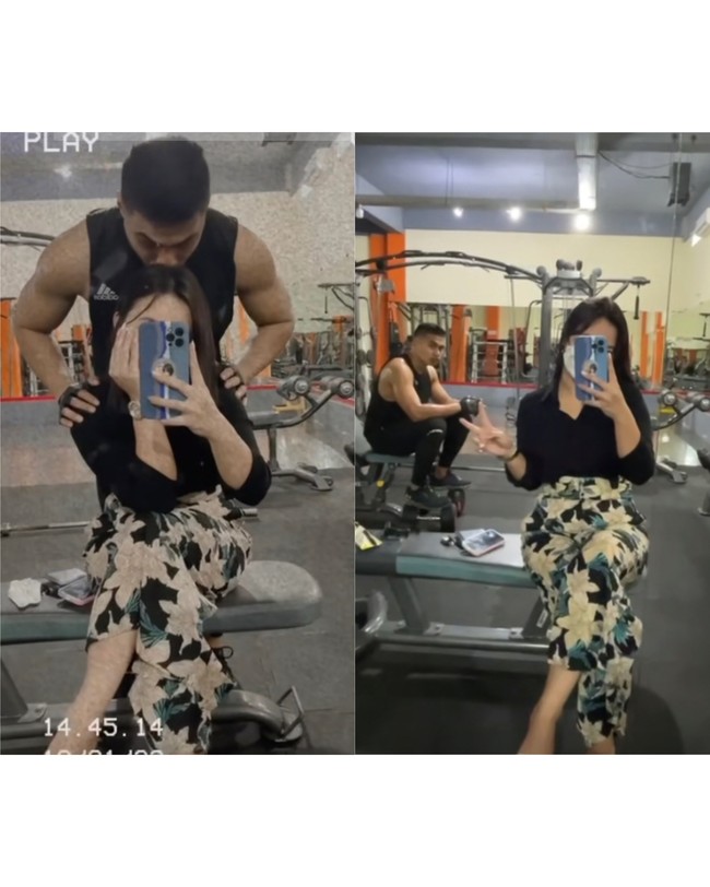 Tak hanya aktif di Instagram, wanita 30 tahun itu juga menunggah momen bersama Aprilio Manganang di TikTok. Seperti dalam foto ini, Claudya kompak ngegym bersama sang calon suami. Claudya terlihat berfoto selfie di cermin dengan Aprilio. Foto: Dok. TikTok @c.cvanrhyn.