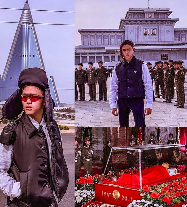 Begini penampilan Arnold Putra saat pelesiran ke Korea Utara. Look militer dengan koleksi rilisan Prada jadi andalan. (Foto: Instagram/@arnoldputra)