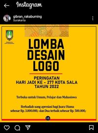 Gibran Bikin Lomba Desain Logo Hari Jadi Kota Solo, Ayo Ikutan!