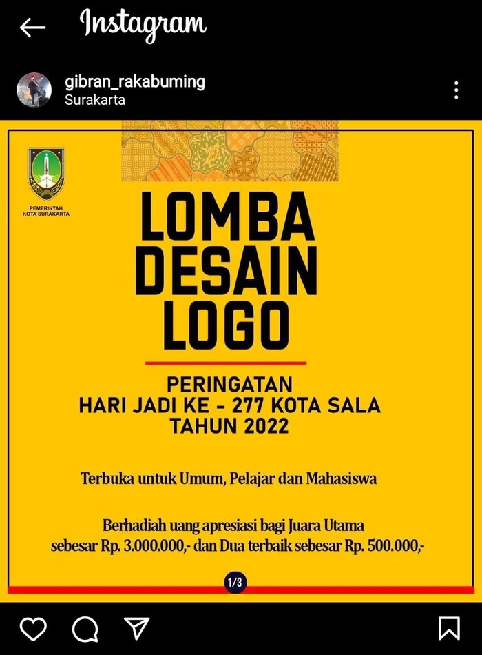 Akun instagram @gibran_rakabuming