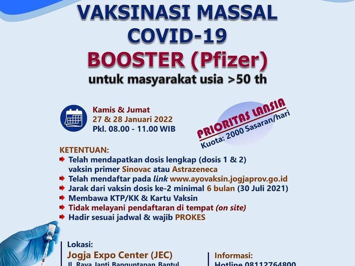 Pengumuman vaksinasi booster di JEC, Bantul, Selasa (25/1/2022).