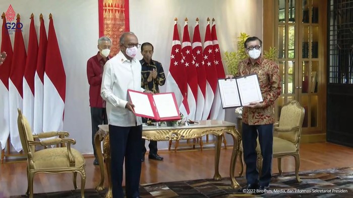 RI dan Singapura meneken perjanjian ekstradisi, 25 Januari 2022. (Dok Sekretariat Presiden RI)