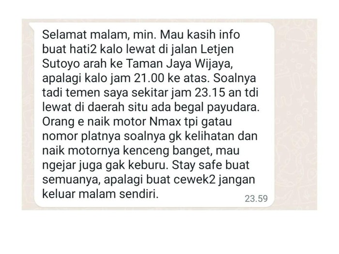 informasi begal payudara di media sosial Instagram @soloinfo