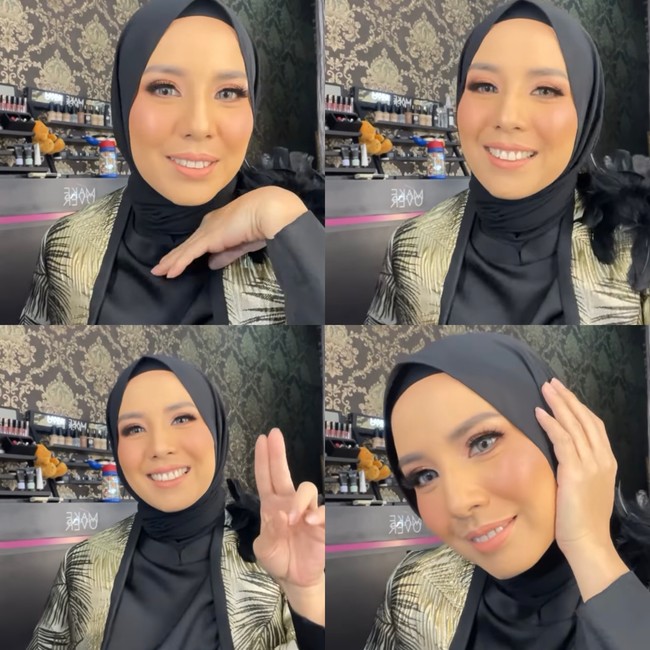 Tya Ariestya tampil manglingi di sesi foto berhijab perdananya berkat riasan dari MUA Rama Jee. Rama mengatakan dia menerapkan tema makeup ala wanita Turki dan tren warna 2022 untuk riasan Tya.  Foto: Dok. Instgram @tya_ariestya.