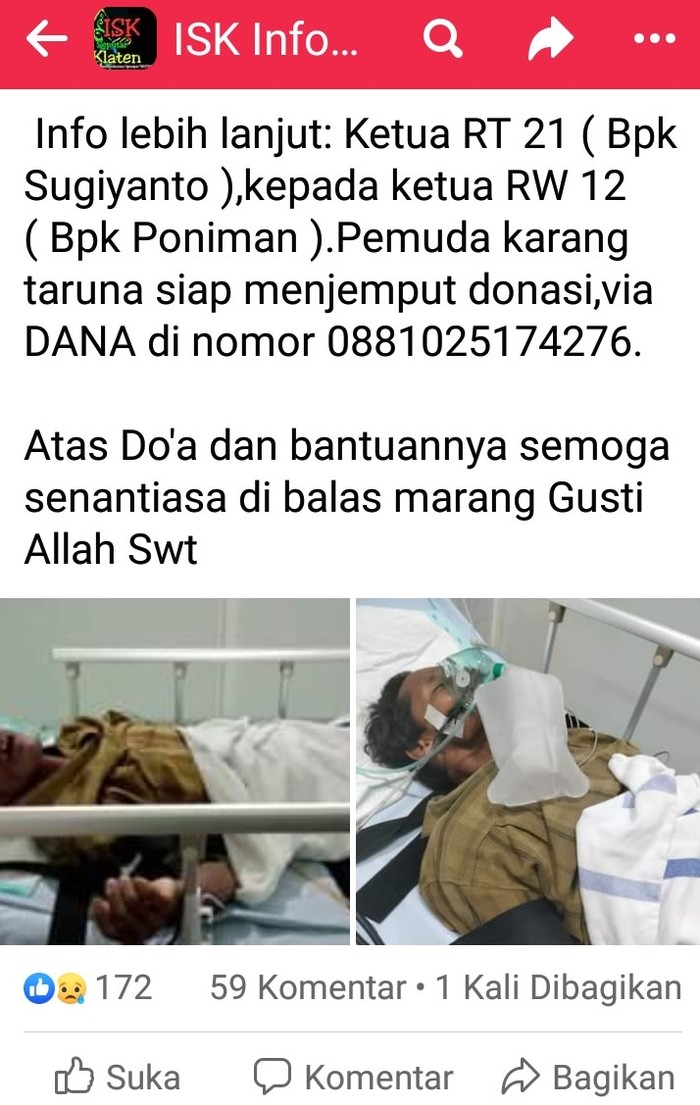 Difabel asal Klaten sakit di ICU tanpa memiliki BPJS.