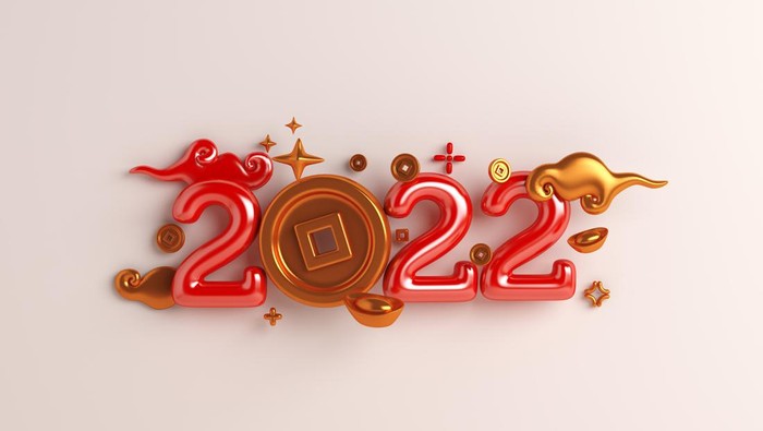 Chinese new year 2022 with gold coin, cloud, 3d rendering illustration