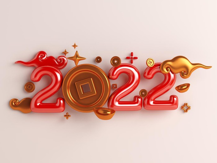 Chinese new year 2022 with gold coin, cloud, 3d rendering illustration
