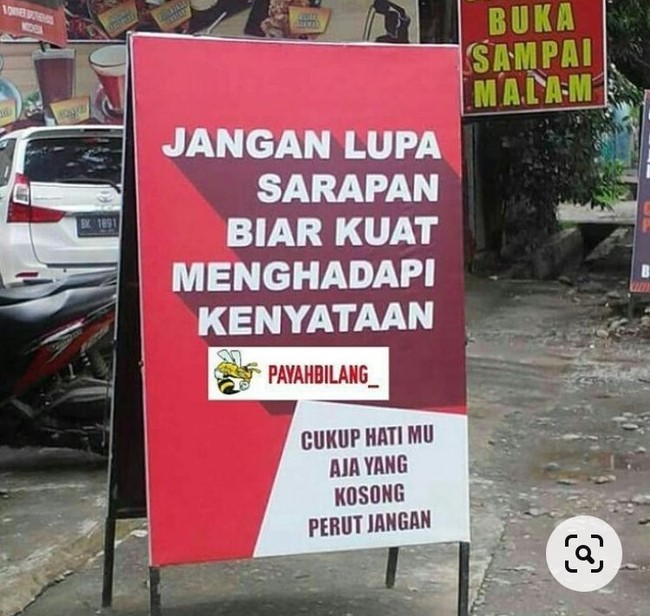 Biar kuat menghadapi kenyataan kalau si doi lebih memilih yang lain dibandingkan kamu. Jadi cukup hati saja yang kosong, kalau perut jangan. Foto: Instagram/@awreceh.id