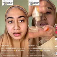 Wanita Malaysia bernama Cik Peoh viral karena mengaplikasikan makeup sebanyak 10 layer atau lapisan ke wajahnya. Foto: Dok. Tangkapan layar akun TikTok @cikpeohh_.