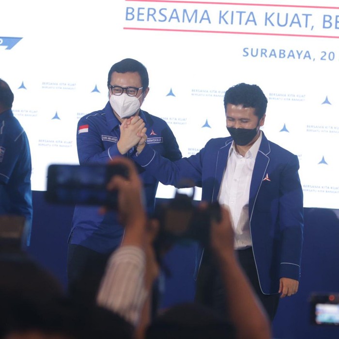 Bayu Airlangga dan Emil Elestianto Dardak di musda VI DPD Partai Demokrat Jatim