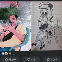 Sungguh bakat terpendam yang bisa bikin melongo. Dijamin pas lihat sketsa fotonya, sang pria dalam gambar pasti akan terkejut. Foto: Instagram