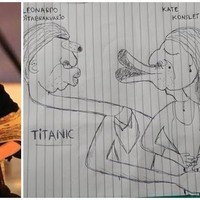 Adegan dalam film Titanic yang satu ini seharusnya menjadi adegan romantis. Tapi berbeda dengan gambar sketsanya yang justru bikin ngakak, gagal romantis. Foto: Facebook