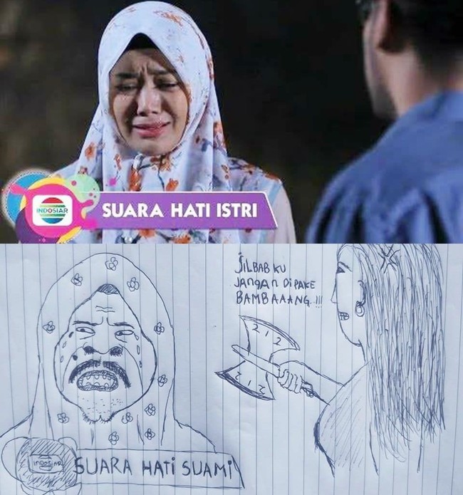 Ya namanya juga sinetron azab, jadi hasil gambar sketsanya kayak habis kena azab. Benar-benar bikin ketawa ngakak deh.. Foto: Facebook