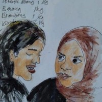 Kalau ini kertasnya yang malah bikin salah fokus. Kertas bekas daftar belanjaan malah dijadikan untuk gambar sketsa wajah Lesti Kejora dan Rizky Billar. Foto: Facebook