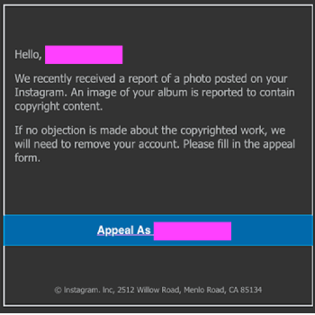Peringatan dari 'Instagram' yang dikirimkan hacker