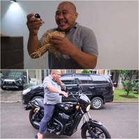 Sudah bekerja selama 12 tahun, Chelsea Olivia dan Glenn Alinskie menghadiahkan asistennya sebuah moge Harley Davidson. Motor mewah tersebut berwarna hitam. Tampak sang asisten, Pak John yang sangat terkejut sekaligus senang melihat hadiah ulang tahun dari Glenn dann Chelsea. Foto: YouTube/Alinskie Family