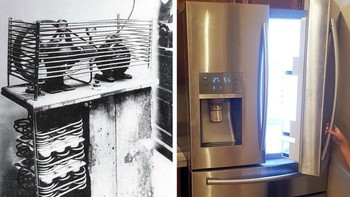 Penampakan kulkas jadul dibandingkan sekarang yang futuristik. Foto: Brightside
