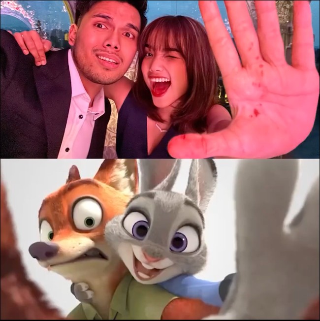 Pose bersama, keduanya terlihat menggemaskan. Fuji tampak merangkul Thariq yang berada di sebelahnya. Thariq pun terlihat memberikan ekspresi wajah lucu yang mirip dengan scene di film animasi Utopia. Foto: Instagram