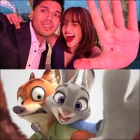 Pose bersama, keduanya terlihat menggemaskan. Fuji tampak merangkul Thariq yang berada di sebelahnya. Thariq pun terlihat memberikan ekspresi wajah lucu yang mirip dengan scene di film animasi Utopia. Foto: Instagram