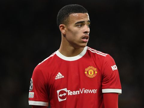 MANCHESTER, ENGLAND - DECEMBER 08: Mason Greenwood of Manchester United during the UEFA Champions League group F match between Manchester United and BSC Young Boys at Old Trafford on December 08, 2021 in Manchester, England. (Photo by Gareth Copley/Getty Images)