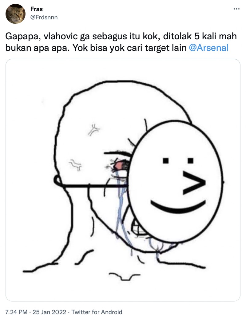 Meme Arsenal gagal datangkan Vlahovic jadi salah satu juru gedor di tim Meriam London.