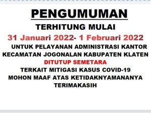 Ada ASN Kena COVID, Kantor Kecamatan Jogonalan Klaten Ditutup