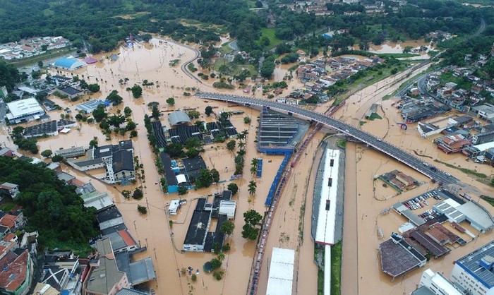 View of Franco da Rocha, flooded after heavy rains, in Sao Paulo state, Brazil, Sunday, Jan 30, 2022. At least 19 people have died in cities in the interior of Brazils largest state, Sao Paulo, after landslides caused by heavy rains that have hit the region since Saturday. (AP Photo/Orlando Junior-Futura Press)